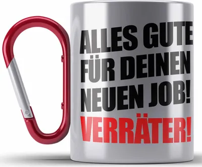 Produktbild von Trendation - Jobwechsel Edelstahl Tasse Karabiner Geschenk Kollegin Kollege Lustig Abschiedsgeschenk Sprüche - Alles Gute Für Deinen Neuen Job - (Rot)