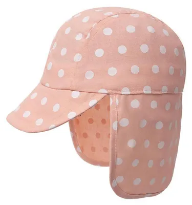 Produktbild von Baby Kinder Sonnenhut Baumwolle Rosa Punkte Nackenschutz 1-3 Jahre