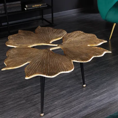 Produktbild von riess-ambiente Dekorativer Couchtisch GINKGO LEAFS 75cm gold Metall Beistellltisch Tisch