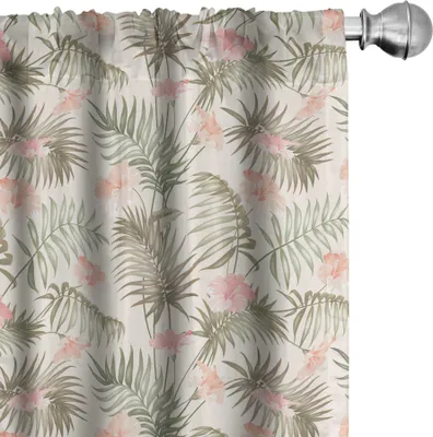 Obrázok produktu pre ABAKUHAUS Palmové závesy, záclony, vintage tropické listy a krásne kvety, 2 kusy 75 x 245 cm, vaječná škrupina súmrak