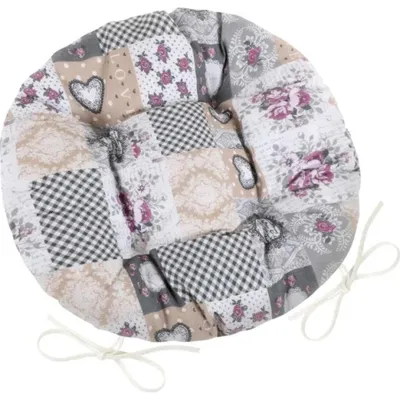 Image de Coussin rond matelassé DITA - 40 cm (diamètre) - Gris, Beige