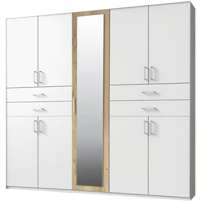Image de Armoire Taiga à portes battantes 225 x 58 x 210 cm, blanc chêne planches, 9 portes (18920)