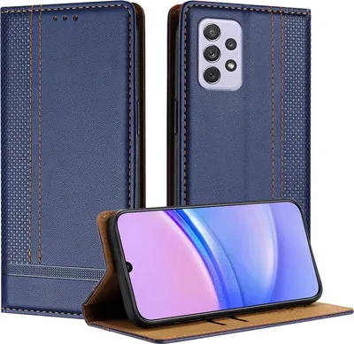 Produktbild von Handyhülle für Samsung Galaxy A72 Leder Flip Klappbare Schutzhülle mit Standfunktion Blau