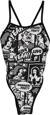 Image de Turbo Yeah Comic Maillot de Bain à Bretelles Minces Noir 7-8 ans Fille Noir 7-8 ans