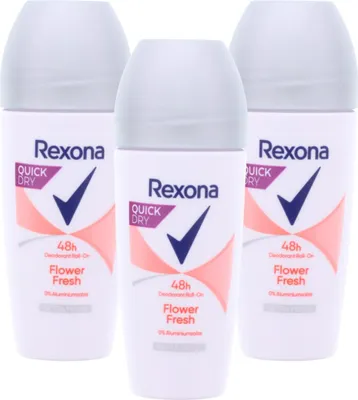 Produktbild von 3x Rexona Deo Roll-On Flower Fresh 0% Aluminium je 50 ml Floraler Duft