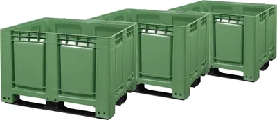 Produktbild von 3 Stück Palettenboxen 1200x1000x790 mm Grün - 3 Kufen - 680L