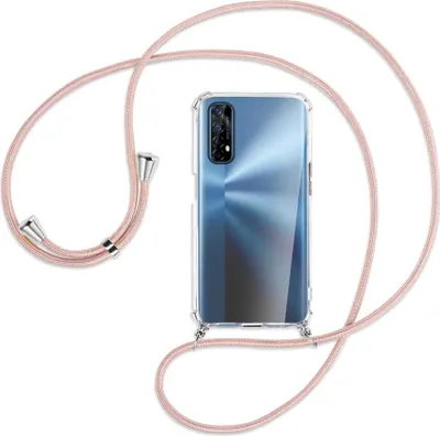 Produktbild von Handykette Backcover-Schutzhülle mit Band (Metall silberfarben) für Realme 7 (RMX2151) - roségold