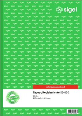 Produktbild von SIGEL SD030 Tages-/Regieberichte, 1. und 2. Blatt bedruckt, A4, selbstdurchschreibend, 2 x 40 Blatt