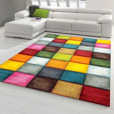 Produktbild von Teppich modern Teppich Wohnzimmer Karo Design Multifarben Größe - 60 x 110 cm