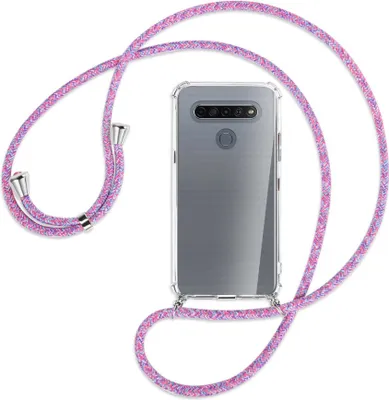 Produktbild von Handykette Backcover-Schutzhülle mit Band (Metall silberfarben) für LG K61 LM-Q630 - lila/rosa/blau