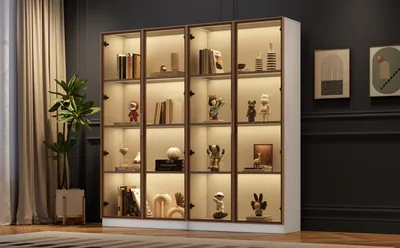 Image de MODFU Armoire Vitrine avec LED Multicolores et Portes Battantes - Ensemble de 2 Meubles avec Étagères Réglables pour Salon - Blanc