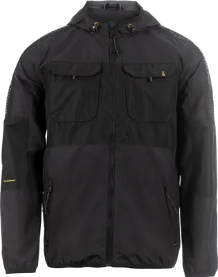 Produktbild von Leichte Jacke für Erwachsene mit Kapuze, Seitentaschen, zwei Brusttaschen und Lettering-Prints