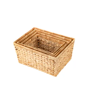 Produktbild von ECHTWERK 4er-Set Aufbewahrungskörbe aus Wasserhyazinthe, Rechteckig, Naturfarben, Flechtkörbe in S/M/L/XL