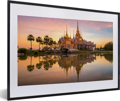 Produktbild von MuchoWow® Gerahmtes Poster Thailand - Tempel - Orange 60x40 cm - Poster mit Schwarzem Bilderrahmen Wandposter Rahmen Foto Bilder - Schlafzimmer - Plakat in Rahmen - Drucken