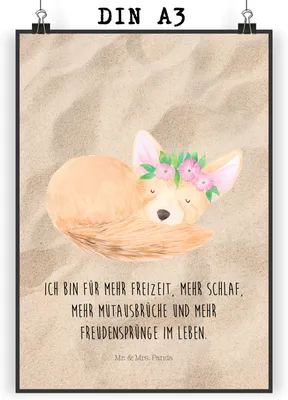 Produktbild von Mr. & Mrs. Panda Bild Wüstenfuchs Blumen DIN A3 - Sandig - Geschenk, Afrika, Glücklich, Plakat, Wandbild, wanddeko, Blumenkranz, Wüste, Wanddekoration, drucke