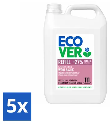 Produktbild von 5 x Ecover Feinwaschmittel Wolle & Feines - Seerose & Honigmelone - 5 Liter - Vorteilspackung - 5 Stücke