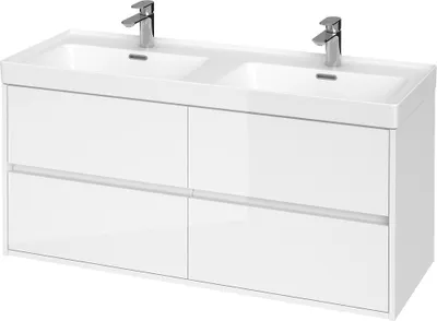 Produktbild von BADLAND Badmöbel Set Badezimmerschrank mit Keramikwaschbecken, 4-Schubladen CREA 120 Weiß