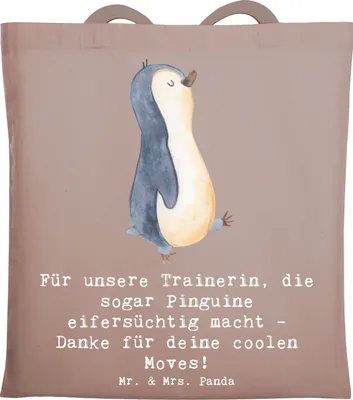 Produktbild von Mr. & Mrs. Panda Tote Bag Eiskunstlauf Trainerin - Braun Pastell - Geschenk, Stoffbeutel, Shopping Tasche, Sportart, Dankbarkeit, Disziplin, Sportarten, dokumententasche