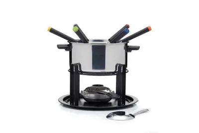 Produktbild von KitchenCraft Fondue-Set 3en 1 mit farbcodierten Gabeln (für Schokoladen-, Fleisch- und Käsefondue de)