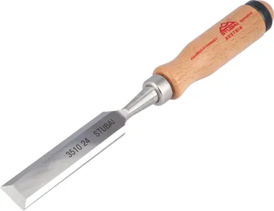 Image de STUBAI Ciseau à bois avec manche en bois de hêtre rouge, Ø 24 mm, ciseau à bois pour un travail précis du bois outil de haute qualité pour menuisier ébéniste bricoleur