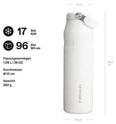 Imagen del producto de Stanley, botella con pajita abatible, 1.06 litros, color blanco hielo