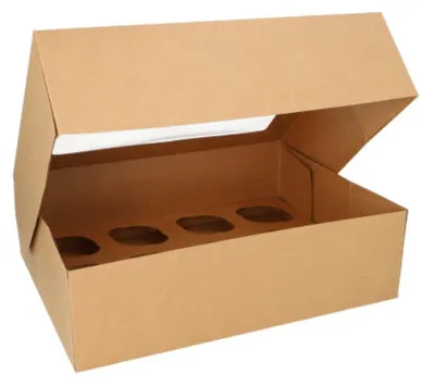 Produktbild von 25 Cupcake-Kartons eckig 10 cm x 35 cm x 27 cm mit Sichtfenster aus PLA