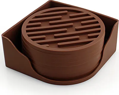Image de 6 PCS Dessous-de-verre en silicone souple Antidérapant avec support-profondeur du bord de dépôt pour recueillir la boisson froide sans la renverser,Marron