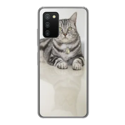 Produktbild von MuchoWow® Handyhülle Schutzhülle Hülle für Samsung Galaxy A03s Katze - Grau - Tier - Mädchen - Kinder - Jungen - Kind Silikon Softcase Handy Hülle - Schutz