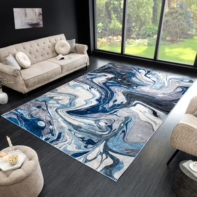 Produktbild von riess-ambiente Moderner XXL Teppich ART RUGS 350x240cm grau blau weiß Flachgewebe Indoor