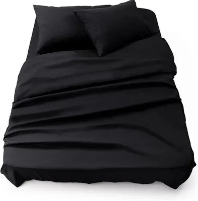 Produktbild von Famanu Bettwäsche Set 3-teilig, Mikrofaser pflegeleicht, Spannbettlaken 180x200 + Bettbezug 280x275 + 2 Kissenbezüge – Schwarz