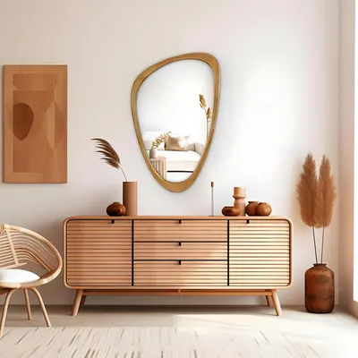 Produktbild von Wandmontierter Schminkspiegel für Zuhause, Waschtisch Spiegel, Schlafzimmer Kosmetikspiegel, Wandspiegel Naturholz 49 x 77CM 【YXSJJ-3477】