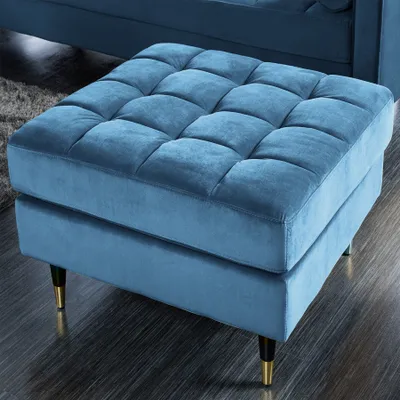 Produktbild von riess-ambiente Design Hocker COZY VELVET 80cm petrol blau gold Samt Metallfüße Sofahocker Polsterhocker