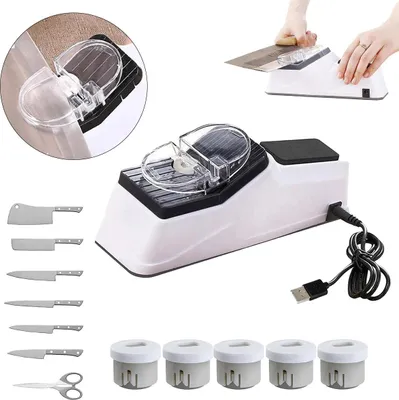 Produktbild von Elektrischer Messerschärfer USB, Schnell Schleifmaschine für Küchenmesser, Scheren, Allzweck, kompakt