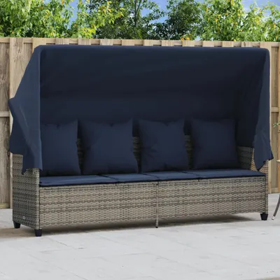 Produktbild von Möbel Sonnenliege mit Dach und Kissen Grau Poly Rattan - Gartenliegen 368360