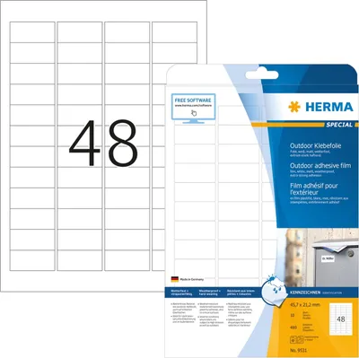 Produktbild von Etiketten Outdoor Klebefolie weiß 45,7x21,2mm Special A4 VE=32x480 Stück