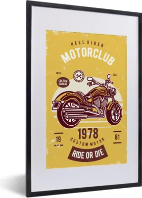 Produktbild von MuchoWow® MuchoWow® Gerahmtes Poster Motorrad - Vintage - Zeichnung - Zitat 40x60 cm - Poster mit zchwarzem Bilderrahmen - Poster in Rahmen