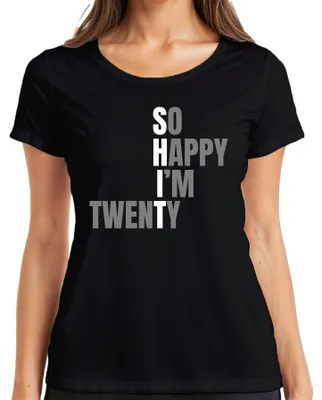 Zdjęcie produktu dla Tak się cieszę, że mam 20 lat 20 urodziny śmieszny damski t-shirt retro, czarny, S