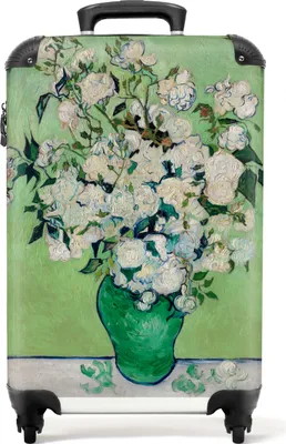 Produktbild von NoBoringSuitcases.com® Koffer Handgepäck Trolley Rollkoffer Kleine Reisekoffer mit 4 Rollen - Van Gogh - Gemälde - Grün - Blumen - Cabin Size < 55x40x23 cm & 55x40x20 cm - Fotokoffer - Kabinenkoffer - BoardgepäckHandgepäck Koffer 55x35x20 cm, 36L,
