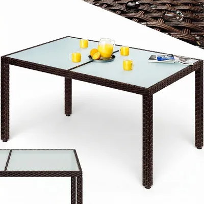 Produktbild von CASARIA® Gartentisch Wetterfest 150x90cm Polyrattan Balkontisch Höhenverstellbar 5mm Sicherheitsglas Garten Terrasse Tisch Gartenmöbel Outdoor Braun