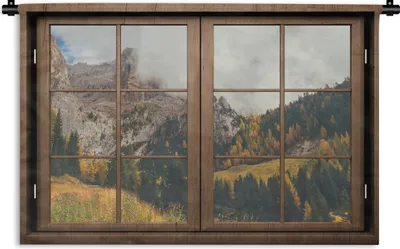Produktbild von MuchoWow® Wandteppich Wandbehang Aussicht - Berg - Baum 90x60 cm Tapisserie Dekoration Wandtuch - Wandskulpturen - Bildteppich