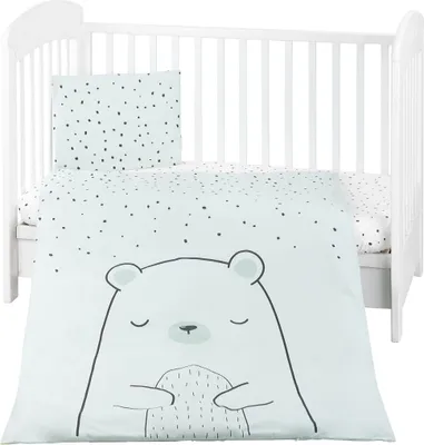 Produktbild von Kikkaboo Kinderbettwäsche Bär 3-teilig Decke 135 x 95 cm Kissen 45 x 35 cm Laken grün