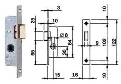 Immagine prodotto di Serratura Da Infilare Per Montanti Solo Scrocco 762 - frontale mm.16x3x122h. (762001)