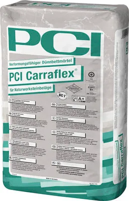 Produktbild von PCI Carraflex® verformungsfähiger Dünnbettmörtel für Naturwerksteinbeläge weiß C2FTE-S1 25 kg