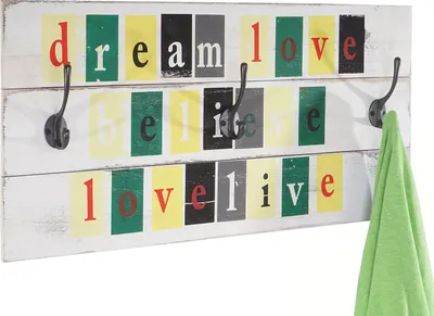 Obrázek produktu pro Nástěnný věšák Love-Life, panel na oblečení, ošuntělý vzhled Vintage mit 3 háčky 30x60cm