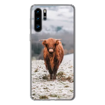 Produktbild von MuchoWow® Handyhülle Schutzhülle Hülle für Huawei P30 Pro Schottischer Highlander - Schnee - Berg Silikon Softcase Handy Hülle - Schutzdeckel