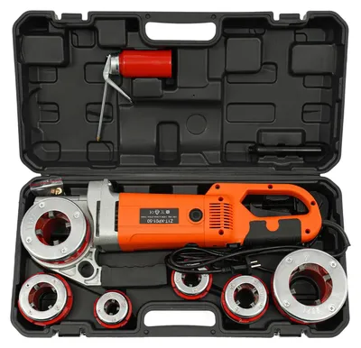 Obrázok produktu pre Elektrická rezačka na rúrky – 2300 W – 26 ot./min – 6 rezacích hláv 1,27–5,08 cm – zástrčka EÚ – oranžová
