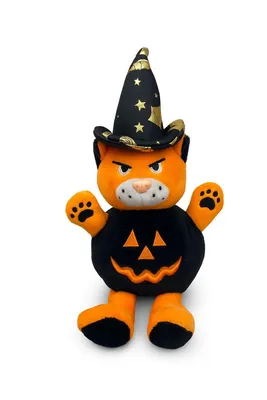 Produktbild von Kuscheltier Katze 20 cm orange – Halloween mit Hexenhut und Kürbis, Weiches Plüschtier, Stofftier