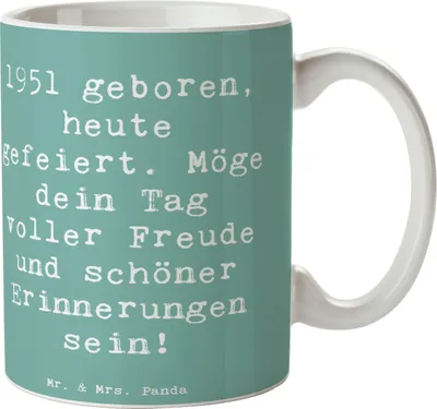 Produktbild von Mr. & Mrs. Panda heißgetränkebecher Spruch 1951 Geburtstag - Meeresbrise - Geschenk, Tasse, Geburtsjahr, besonderer Tag, Jahrgang, Happy Birthday, Kaffeetasse, Pott