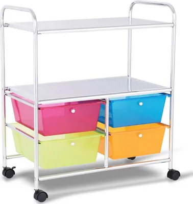 Produktbild von Rollwagen 4 Schubladen Bad Rollcontainer Küchenwagen mit Rollen 58,5 x 37 x75 cm-Bunt