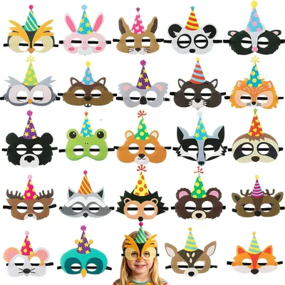 Productafbeelding van Set van 24 viltmaskers van dieren, ideaal voor feesten